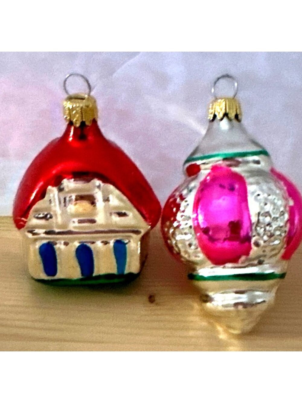 Vintage Kurt Adler Christmas Ornaments Glass 2-piece House Bulb Columbia
